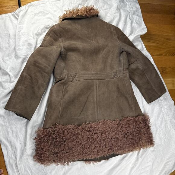 Vintage sueded afghan Sherpa penny lane belted trench faux fur coat - Picture 5 of 8